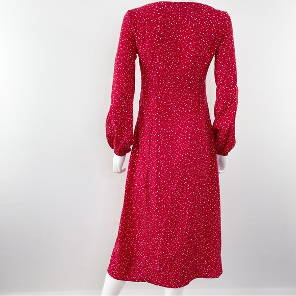 Nasty Gal Collection Red Long Sleeve DOT THAT INTO YOU Midi Dress Size 4 - Picture 4 of 10